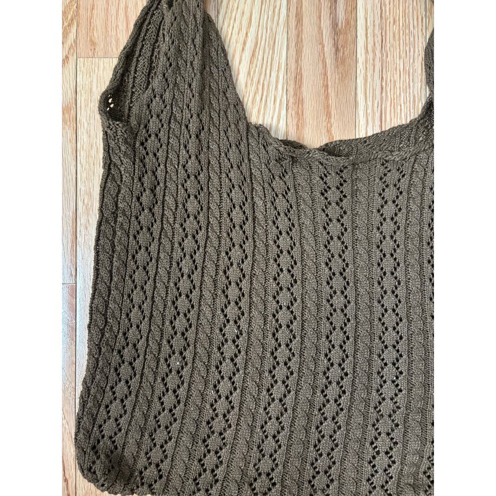 Brown Crochet Knit Shoulder Bag Boho Hobo Tote Slouchy Cottagecore Y2K - Picture 4 of 5